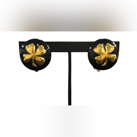 CHANEL Clover Gold Tone Earrings - Picture 1 of 7